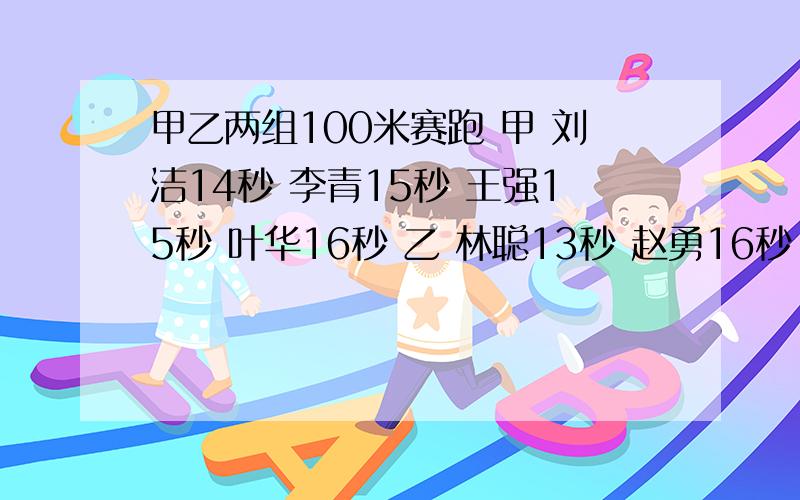 甲乙两组100米赛跑 甲 刘洁14秒 李青15秒 王强15秒 叶华16秒 乙 林聪13秒 赵勇16秒 如果你是裁判员,你会判哪组获胜?你是怎么判定的?（列示,说出理由）