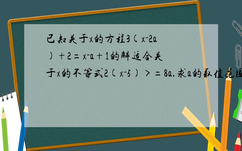 已知关于x的方程3(x-2a)+2=x-a+1的解适合关于x的不等式2(x-5)>=8a,求a的取值范围