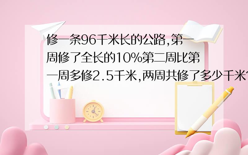 修一条96千米长的公路,第一周修了全长的10%第二周比第一周多修2.5千米,两周共修了多少千米?