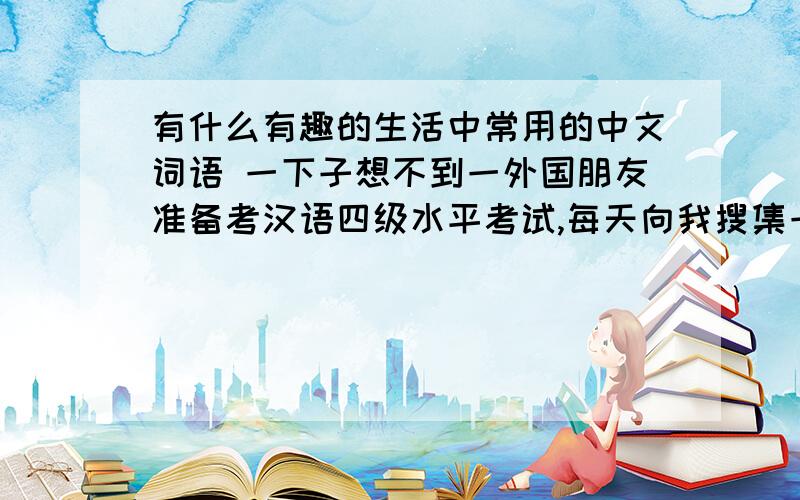 有什么有趣的生活中常用的中文词语 一下子想不到一外国朋友准备考汉语四级水平考试,每天向我搜集一个词语.列举了“懒虫”类似比较有趣的词语 我大脑经常空白 求各位帮忙