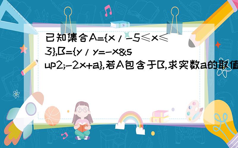 已知集合A={x/-5≤x≤3},B={y/y=-x²-2x+a},若A包含于B,求实数a的取值范围