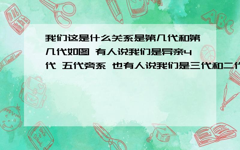 我们这是什么关系是第几代和第几代如图 有人说我们是异亲4代 五代旁系 也有人说我们是三代和二代