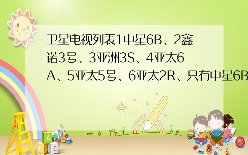 卫星电视列表1中星6B、2鑫诺3号、3亚洲3S、4亚太6A、5亚太5号、6亚太2R、只有中星6B有台节目列表中的参数经度不一样 DisEqC:是不是动动小锅就OK啦!