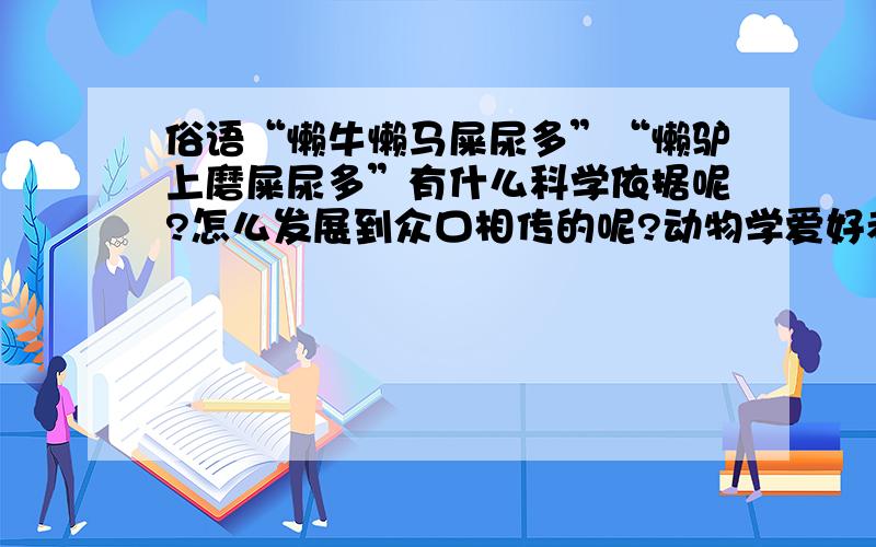 俗语“懒牛懒马屎尿多”“懒驴上磨屎尿多”有什么科学依据呢?怎么发展到众口相传的呢?动物学爱好者、历史爱好者发挥吧~只是诬陷,没什么原因吗?