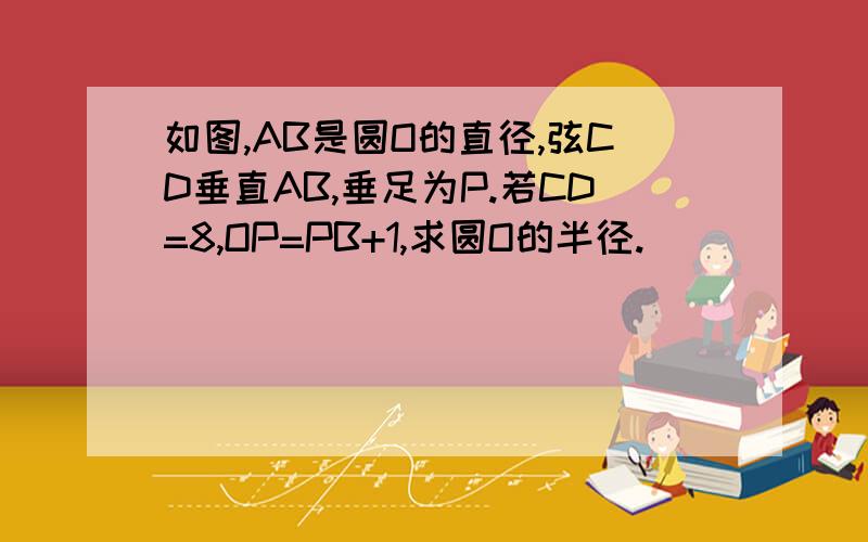 如图,AB是圆O的直径,弦CD垂直AB,垂足为P.若CD=8,OP=PB+1,求圆O的半径.