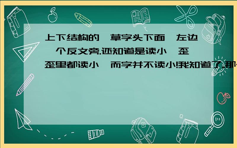 上下结构的,草字头下面,左边一个反文旁.还知道是读小,歪歪里都读小,而字并不读小!我知道了。那个字读小。是繁体的。筱