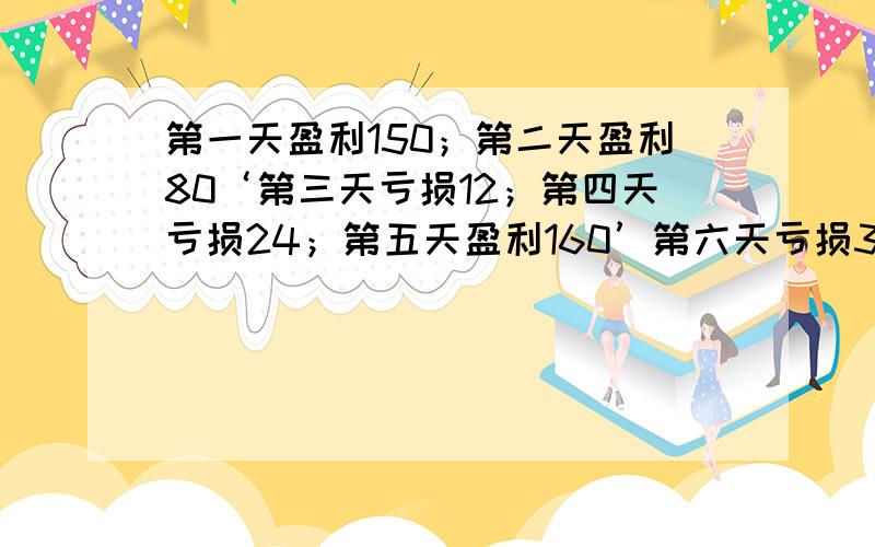 第一天盈利150；第二天盈利80‘第三天亏损12；第四天亏损24；第五天盈利160’第六天亏损30‘第七天盈利100,推测一个月的经营情况是怎样的第2 3天交换了一下