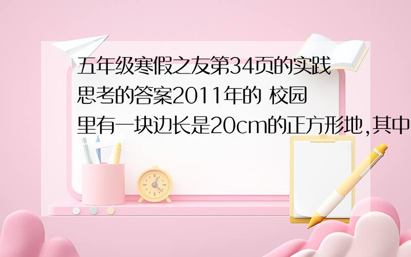 五年级寒假之友第34页的实践思考的答案2011年的 校园里有一块边长是20cm的正方形地,其中有一条宽1cm的小路,阴影部分是草地,草地的面积有多少平方米?