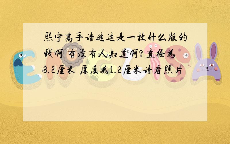 熙宁高手请进这是一枚什么版的钱啊 有没有人知道啊?直径为3.2厘米 厚度为1.2厘米请看照片