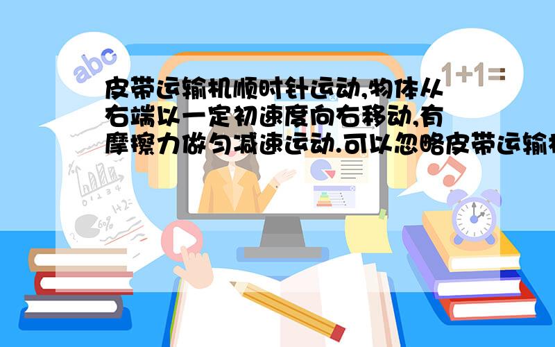 皮带运输机顺时针运动,物体从右端以一定初速度向右移动,有摩擦力做匀减速运动.可以忽略皮带运输机的运动吗?只是用f＝ma求得的加速度就是相对地面运动的加速度?如果物体向左运动呢?