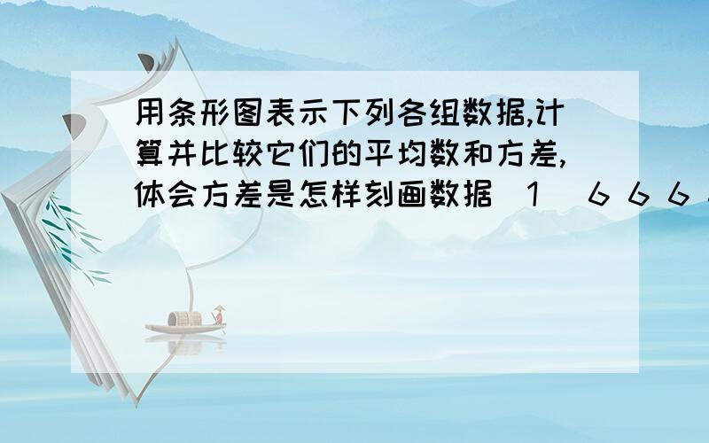 用条形图表示下列各组数据,计算并比较它们的平均数和方差,体会方差是怎样刻画数据(1) 6 6 6 6 6 6 6 (2) 5 5 6 6 6 7 7 (3) 3 3 4 6 8 9 9(4) 3 3 3 6 9 9 9