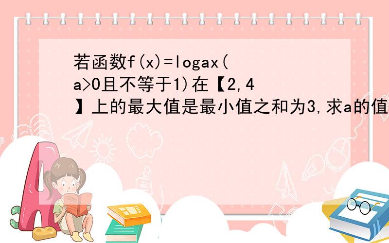 若函数f(x)=logax(a>0且不等于1)在【2,4】上的最大值是最小值之和为3,求a的值