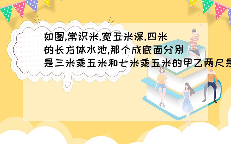 如图,常识米,宽五米深,四米的长方体水池,那个成底面分别是三米乘五米和七米乘五米的甲乙两尺是隔墙度忽略不计量池隔墙下方有阀门相连1当两次间的阀门关闭时,设设计每小时注入水池的