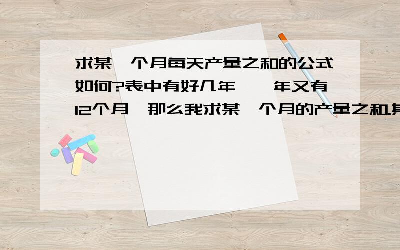 求某一个月每天产量之和的公式如何?表中有好几年,一年又有12个月,那么我求某一个月的产量之和.其公式如何?