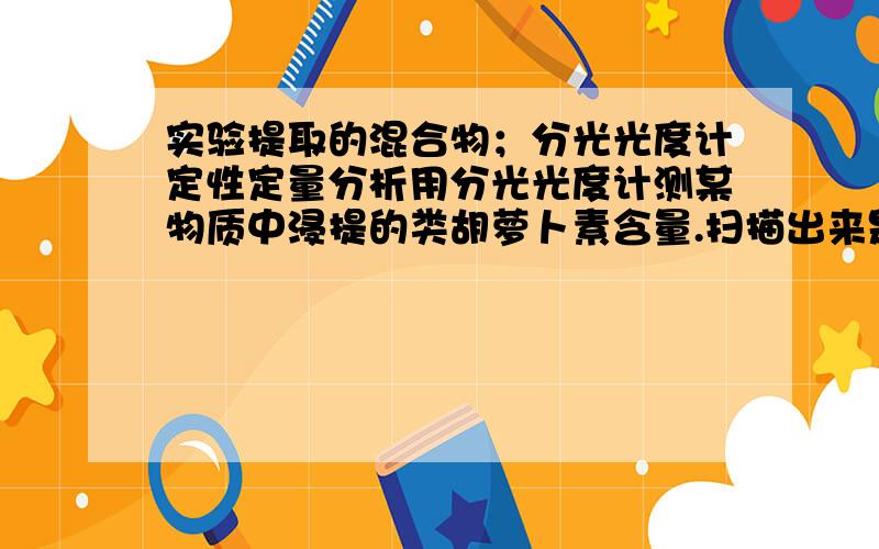 实验提取的混合物；分光光度计定性定量分析用分光光度计测某物质中浸提的类胡萝卜素含量.扫描出来是两个波峰,应该都是互相干扰的,这个问题先不说.类胡萝卜素有六百多种色素,而我想