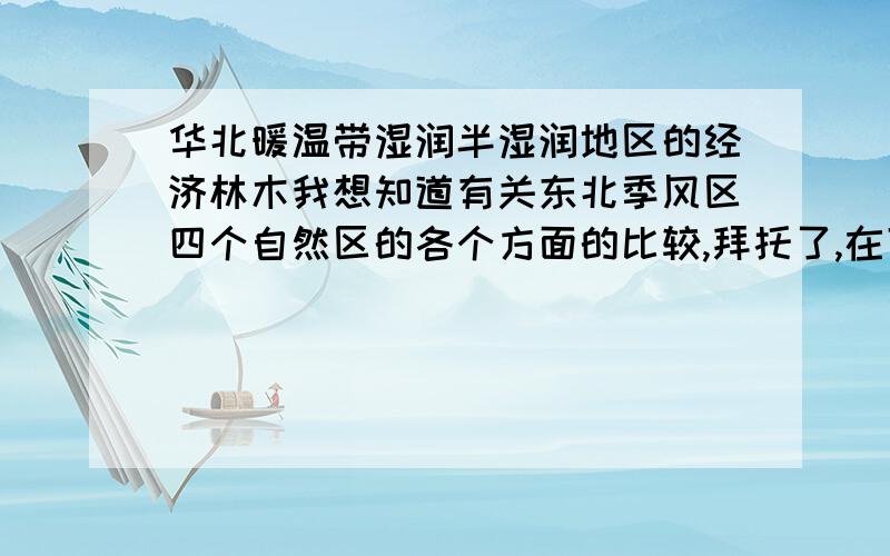 华北暖温带湿润半湿润地区的经济林木我想知道有关东北季风区四个自然区的各个方面的比较,拜托了,在下实在有急用!谢谢!