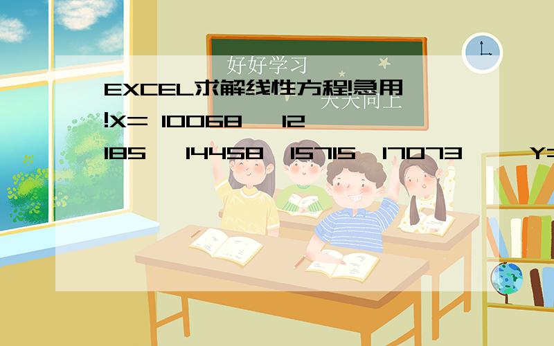 EXCEL求解线性方程!急用!X= 10068   12185   14458  15715  17073     Y=1989   2094   2513  2971   3757   4690    y=a+bx   线性回归方程  求a  b