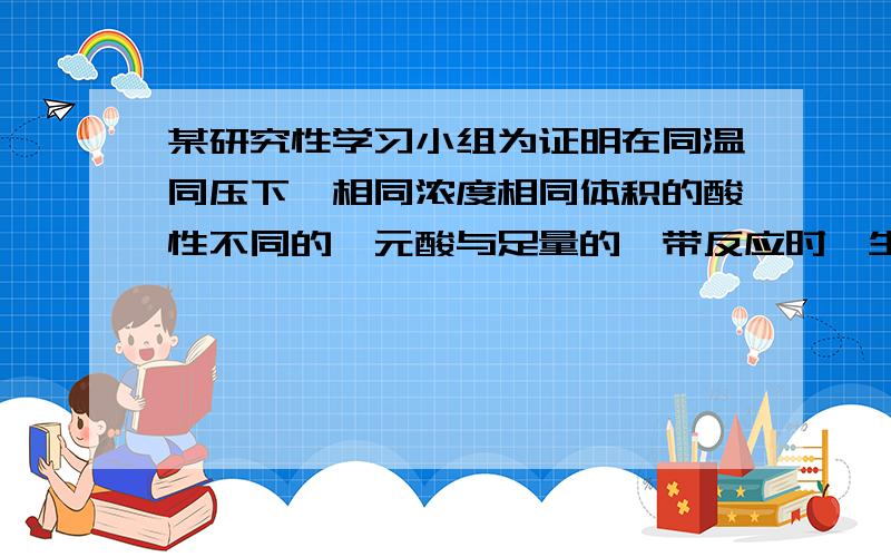 某研究性学习小组为证明在同温同压下,相同浓度相同体积的酸性不同的一元酸与足量的镁带反应时,生成氢气的体积相同而反应速度不同,同时测定实验室条件下的气体摩尔体积.设计的简易实