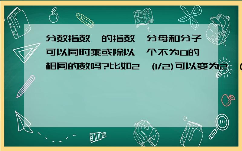 分数指数幂的指数,分母和分子可以同时乘或除以一个不为0的相同的数吗?比如2^(1/2)可以变为2^(2/4)吗?