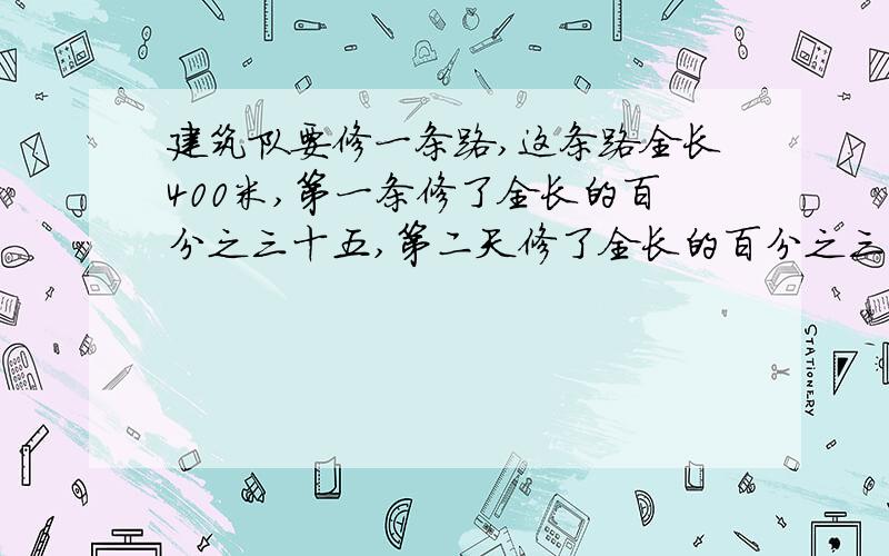 建筑队要修一条路,这条路全长400米,第一条修了全长的百分之三十五,第二天修了全长的百分之三十,两天一共修了多少米