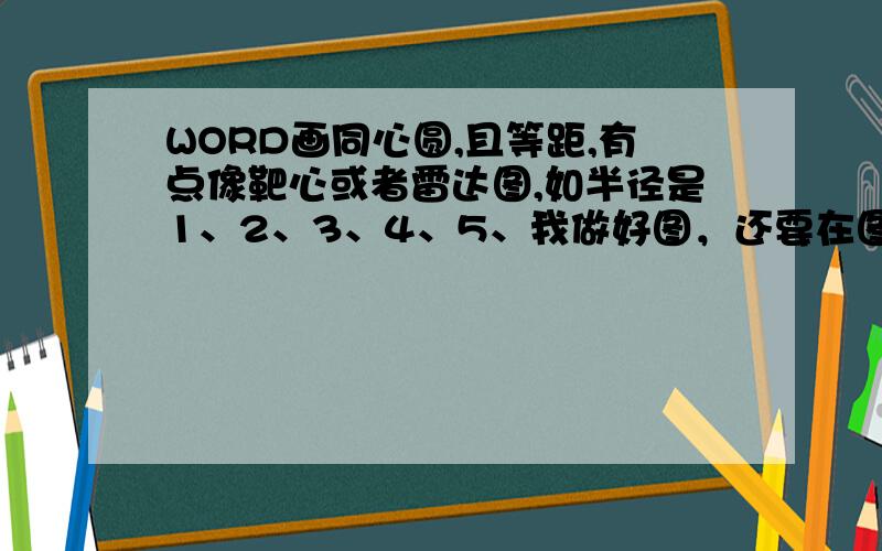 WORD画同心圆,且等距,有点像靶心或者雷达图,如半径是1、2、3、4、5、我做好图，还要在图上加图，加文字，如果有人做出