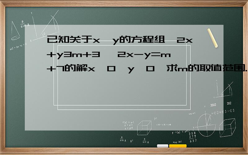 已知关于x、y的方程组｛2x+y3m+3 ｛2x-y=m+7的解x＞0,y＜0,求m的取值范围.