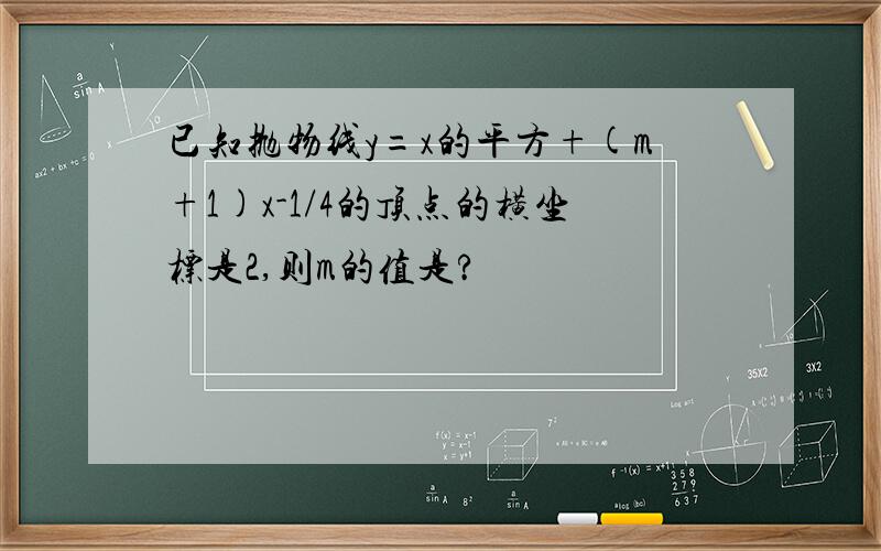 已知抛物线y=x的平方+(m+1)x-1/4的顶点的横坐标是2,则m的值是?