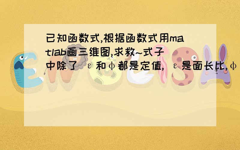 已知函数式,根据函数式用matlab画三维图,求救~式子中除了 ε和φ都是定值, ε是面长比,φ是阻值比,我画出来的为什么跟书上的差距很大.变成这样了.