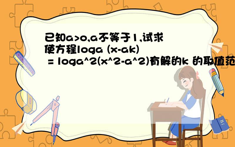 已知a>o,a不等于1,试求使方程loga (x-ak) = loga^2(x^2-a^2)有解的k 的取值范围.一楼的答案看不懂e 是什么？