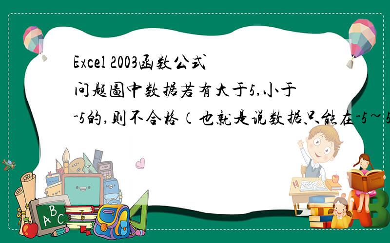 Excel 2003函数公式问题图中数据若有大于5,小于-5的,则不合格（也就是说数据只能在-5~5之间）,数据中均大于等于-5、小于等于5且大于等于-4、小于等于4的占总数80%及以上的,评为“优”；均大