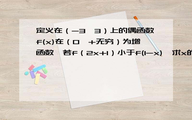 定义在（-3,3）上的偶函数f(x)在（0,+无穷）为增函数,若f（2x+1）小于f(1-x),求x的取值范围.