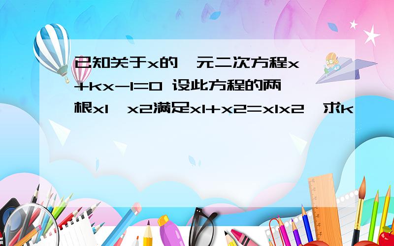 已知关于x的一元二次方程x^+kx-1=0 设此方程的两根x1,x2满足x1+x2=x1x2,求k