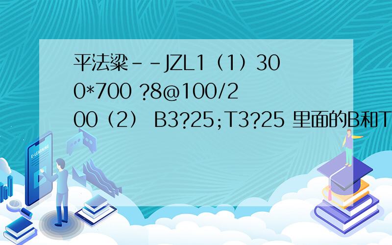 平法粱--JZL1（1）300*700 ?8@100/200（2） B3?25;T3?25 里面的B和T分别表示什么意思?