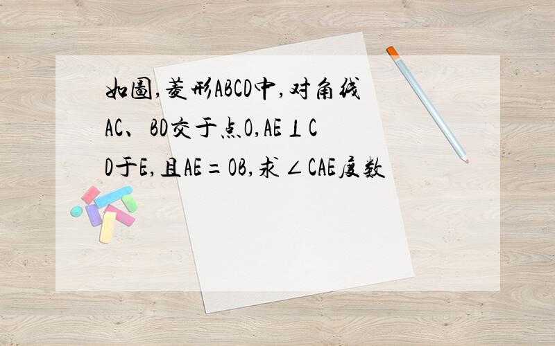 如图,菱形ABCD中,对角线AC、BD交于点O,AE⊥CD于E,且AE=OB,求∠CAE度数