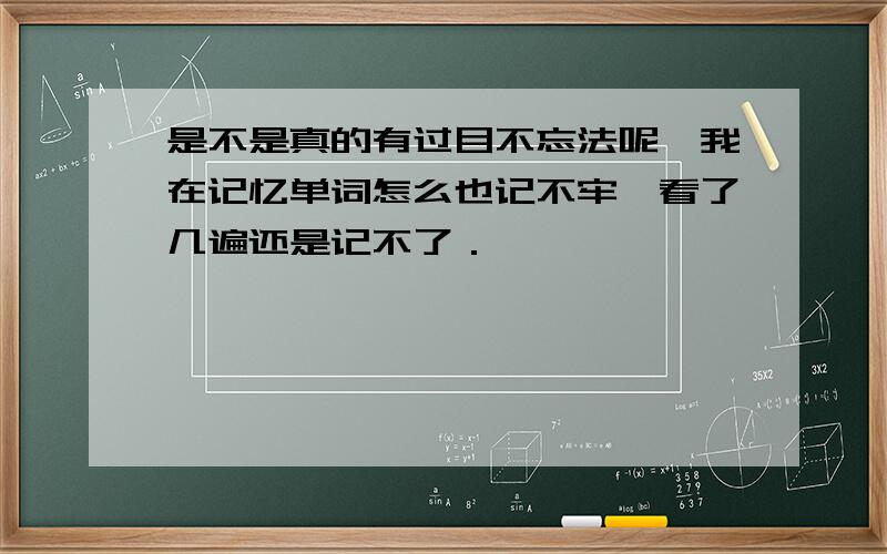 是不是真的有过目不忘法呢,我在记忆单词怎么也记不牢,看了几遍还是记不了．