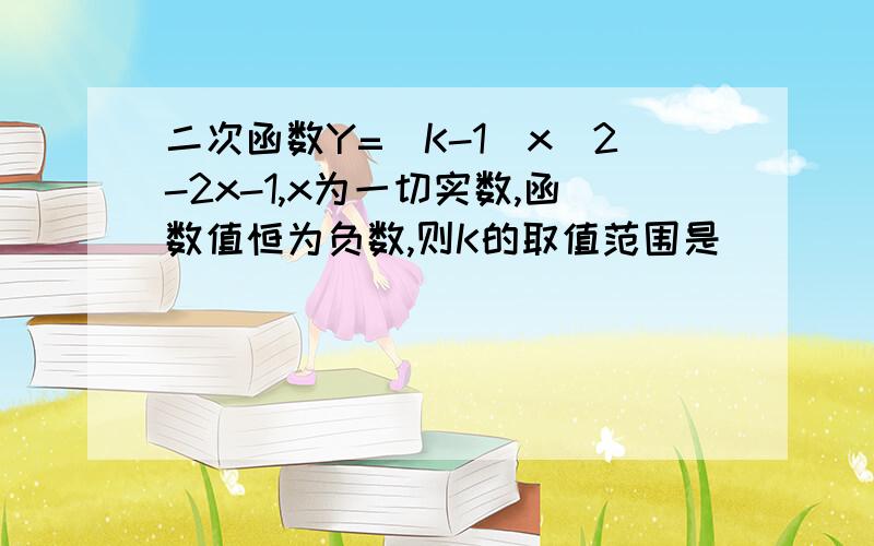 二次函数Y=(K-1)x^2-2x-1,x为一切实数,函数值恒为负数,则K的取值范围是