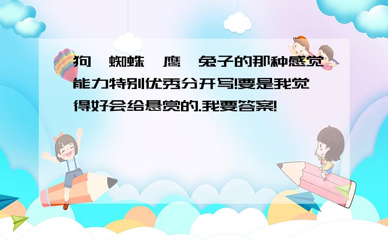 狗、蜘蛛、鹰、兔子的那种感觉能力特别优秀分开写!要是我觉得好会给悬赏的.我要答案!