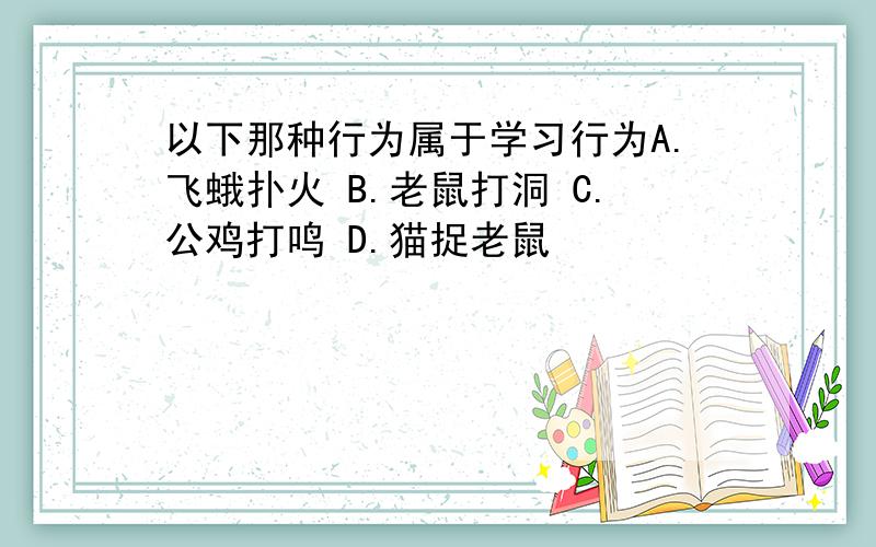 以下那种行为属于学习行为A.飞蛾扑火 B.老鼠打洞 C.公鸡打鸣 D.猫捉老鼠