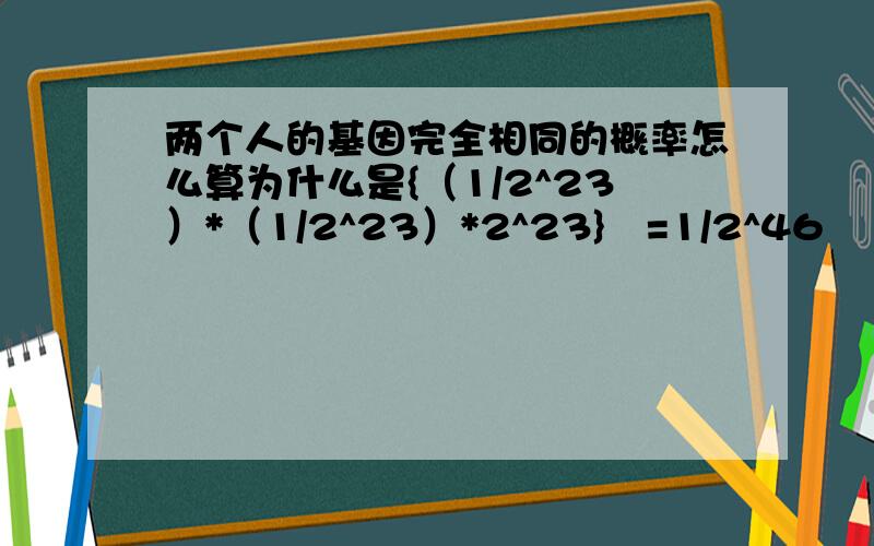 两个人的基因完全相同的概率怎么算为什么是{（1/2^23）*（1/2^23）*2^23}²=1/2^46