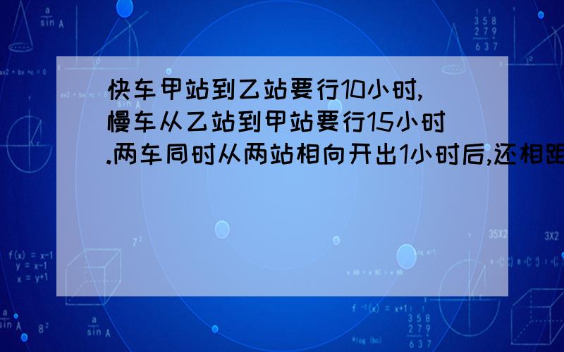 快车甲站到乙站要行10小时,慢车从乙站到甲站要行15小时.两车同时从两站相向开出1小时后,还相距全程的几分之几?