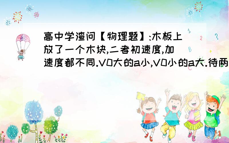 高中学渣问【物理题】:木板上放了一个木块,二者初速度,加速度都不同.V0大的a小,V0小的a大.待两者速度相同时,为什么会一起运动?这时候就能看成一个整体了是吗,为什么?