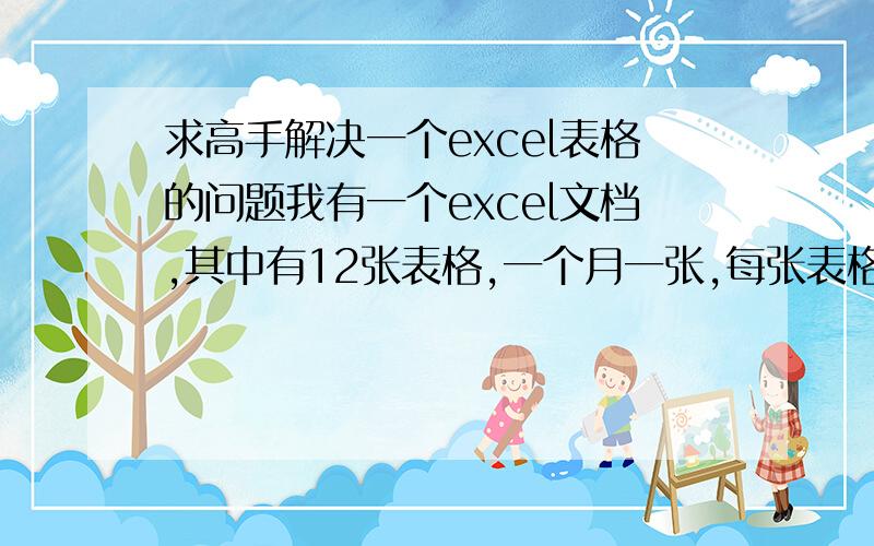 求高手解决一个excel表格的问题我有一个excel文档,其中有12张表格,一个月一张,每张表格的结构是一样的,结构为：“属地 签约时间 项目利润率 合同编号 项目名称 合同类别 客户名称 进度 收