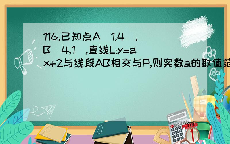 116,已知点A(1,4),B(4,1),直线L:y=ax+2与线段AB相交与P,则实数a的取值范围为