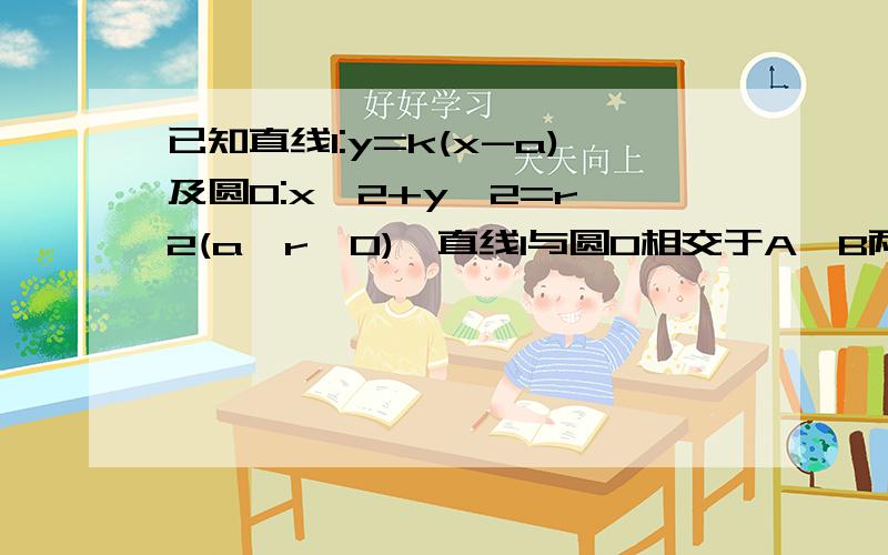 已知直线l:y=k(x-a)及圆O:x^2+y^2=r^2(a>r>0),直线l与圆O相交于A,B两点,求当k变化时,弦AB中点M的轨迹方