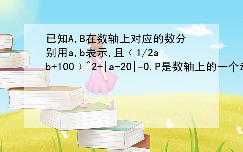 已知A,B在数轴上对应的数分别用a,b表示,且﹙1/2ab+100﹚^2+|a-20|=0.P是数轴上的一个动点.⑴在数轴上标出A、B的位置,并求出A、B之间的距离.(2)数轴上一点C距A点24个单位长度,其对应的数c满足|ac|=