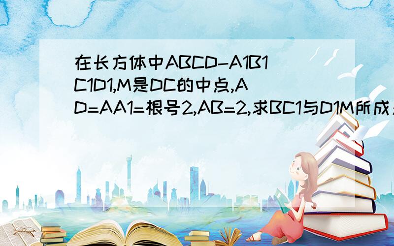 在长方体中ABCD-A1B1C1D1,M是DC的中点,AD=AA1=根号2,AB=2,求BC1与D1M所成角的余弦