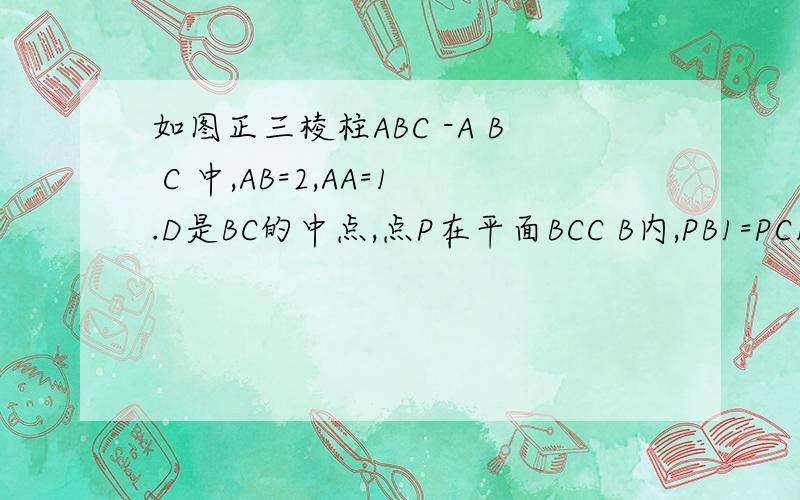 如图正三棱柱ABC -A B C 中,AB=2,AA=1.D是BC的中点,点P在平面BCC B内,PB1=PC1=根号2求证PA1垂直于B1C1; 求证PB1平行于AC1D