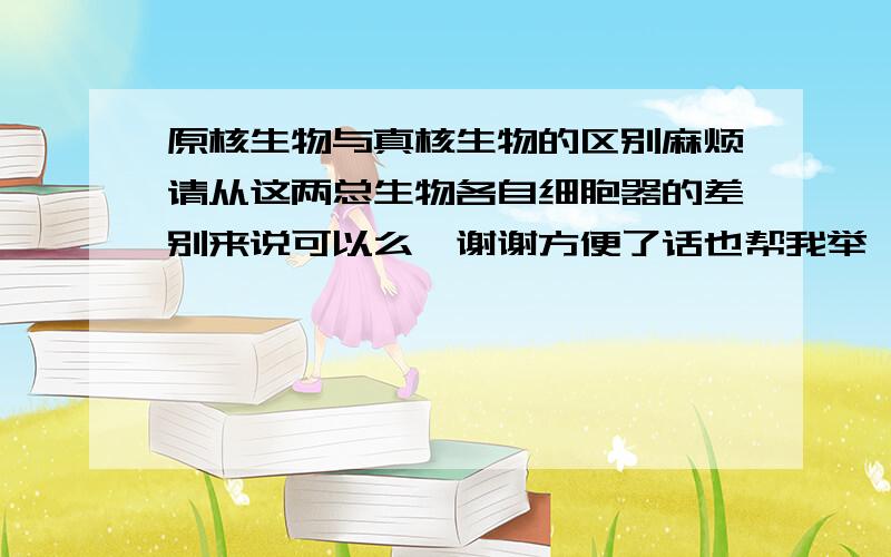 原核生物与真核生物的区别麻烦请从这两总生物各自细胞器的差别来说可以么`谢谢方便了话也帮我举一些例子吧~