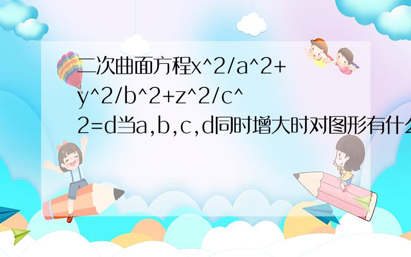 二次曲面方程x^2/a^2+y^2/b^2+z^2/c^2=d当a,b,c,d同时增大时对图形有什么影响如题!