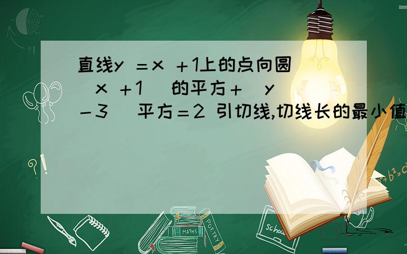 直线y ＝x ＋1上的点向圆（x ＋1 ）的平方＋（y －3 ）平方＝2 引切线,切线长的最小值为